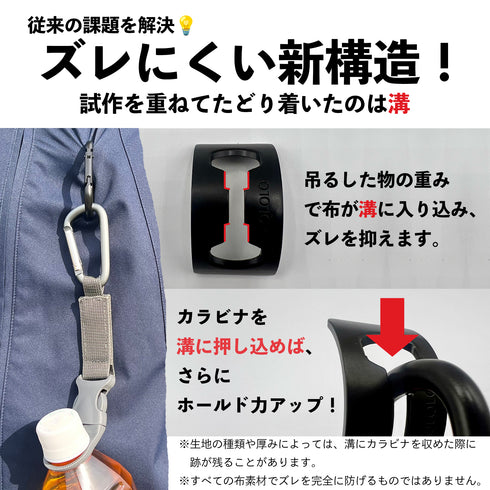 カラビナ革命|薄手の布でもズレにくい。新構造カラビナ